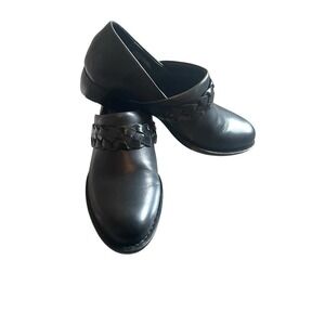 Born Black Leather Woven Strap Mules Clogs Slip On Shoes Women Size 9.5